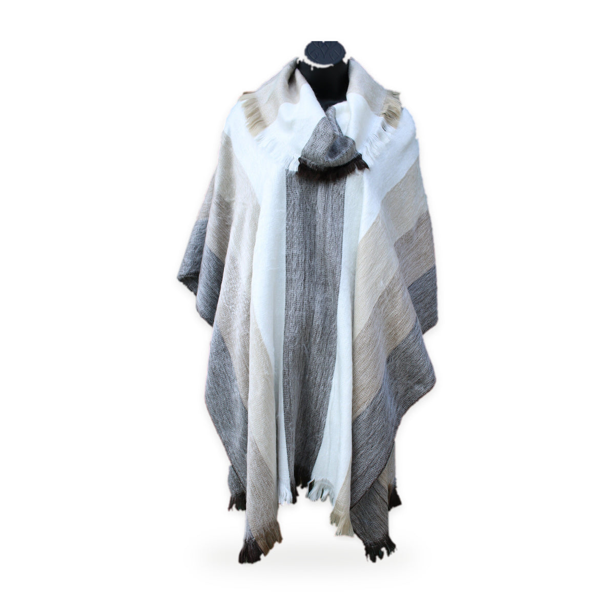 Striped cream poncho cape, made by native artisans in Ecuador
