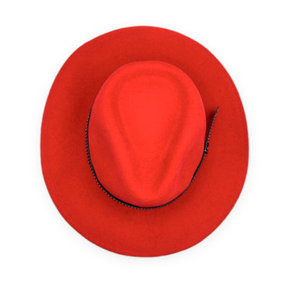 Wide Brim Wool Felt Fedora, Red, Handmade in Ecuador | Holiday Gift