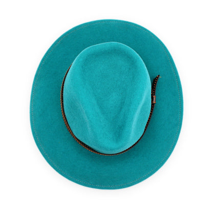 Wide Brim Wool Felt Fedora, Turquoise, Handmade in Ecuador | Gift