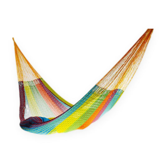 Rainbow handwoven Mayan hammock for 2, made in Yucatán, Mexico