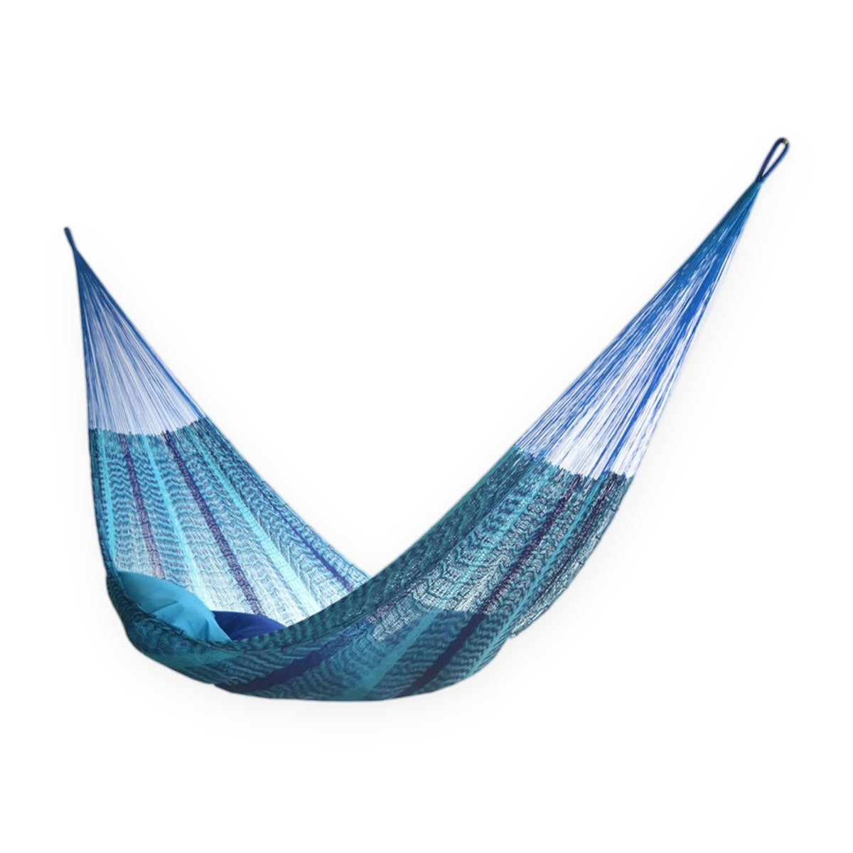 Mixed blues handwoven Mayan hammock for 2, made in Yucatán, Mexico