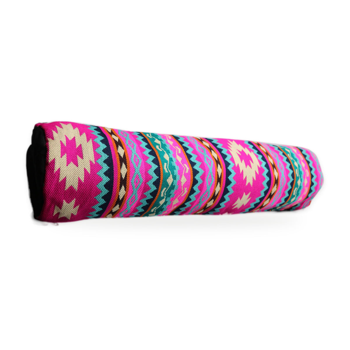 Pink woven yoga mat bag with crossbody strap, handmade in Otavalo, Ecuador