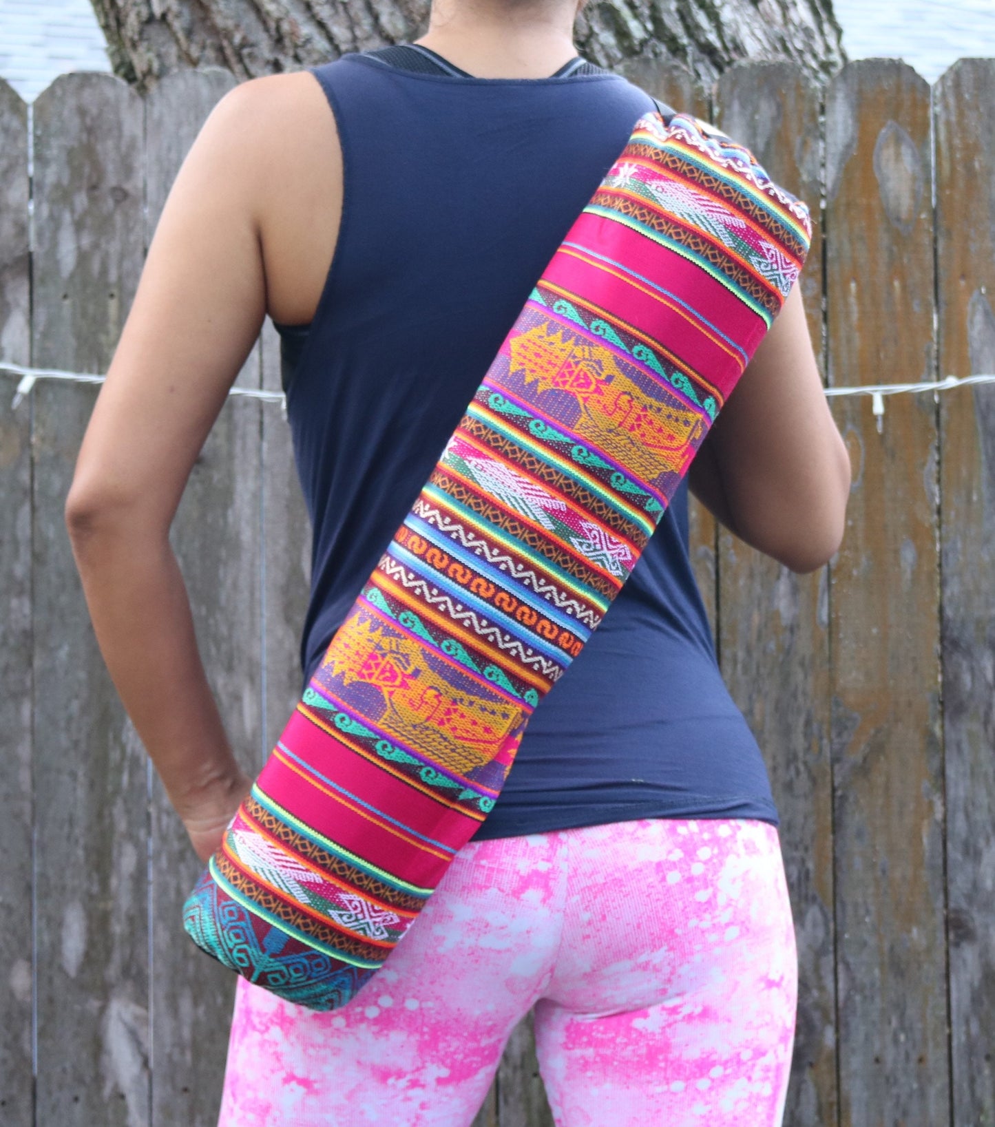 Bolso para esterilla de yoga fucsia hecho a mano