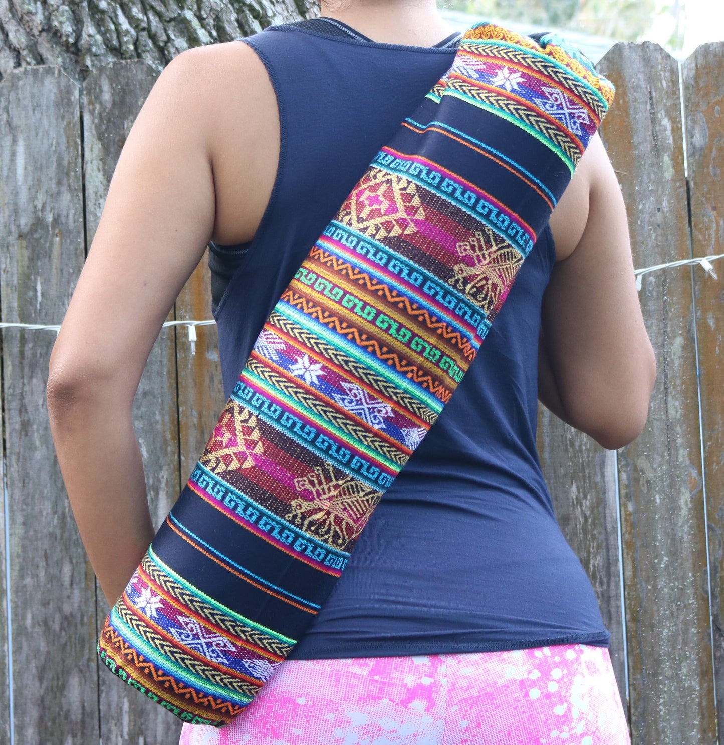 Bolso para esterilla de yoga azul marino hecho a mano