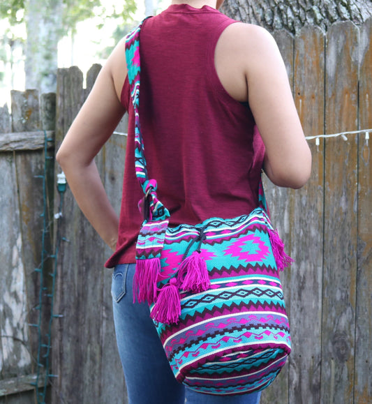 Teal and pink Tassel Bag Crossbody