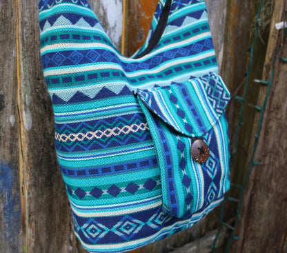 Bolso bandolera azul para botellas