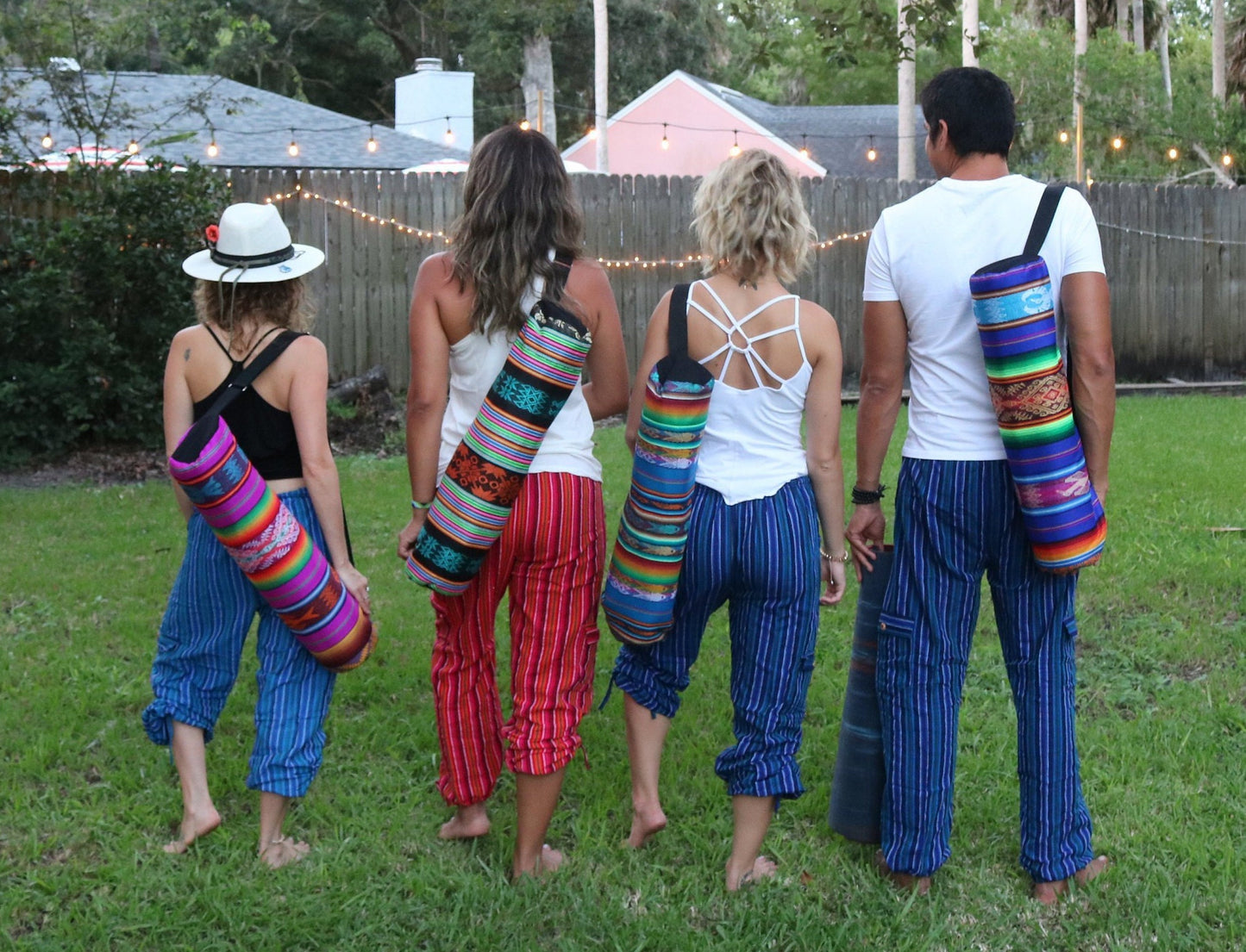 Bolsa para esterilla de yoga azul claro hecha a mano