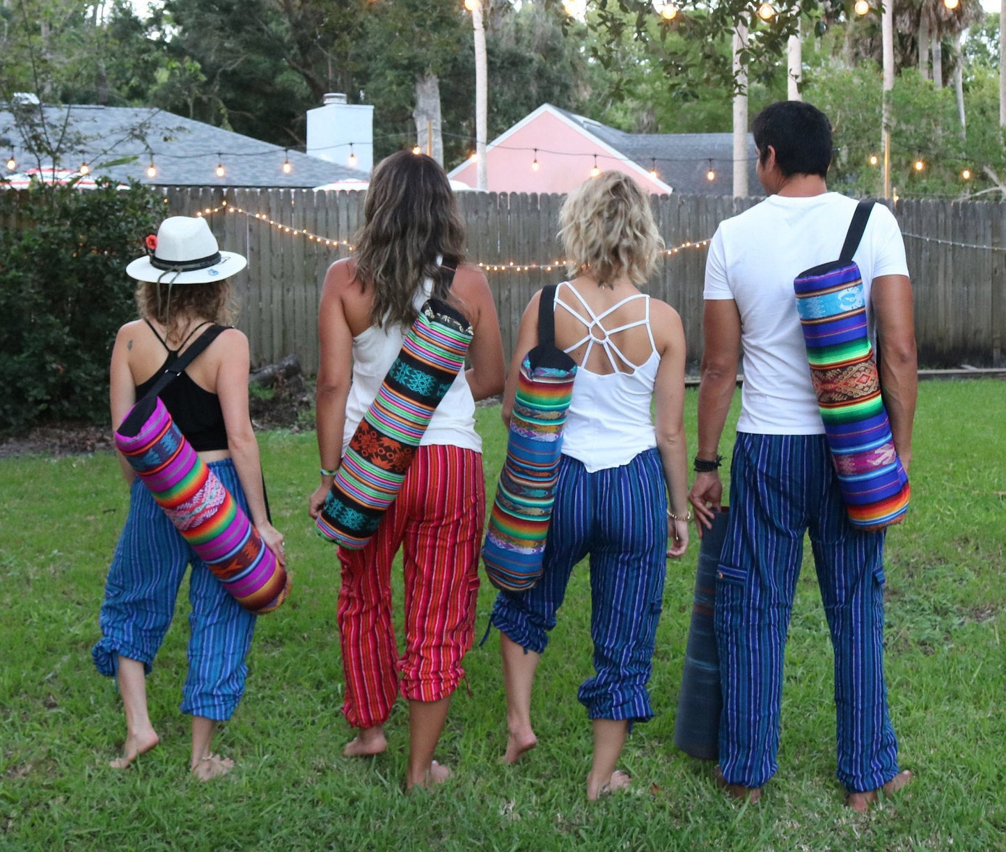 Bolsa rosa para esterilla de yoga hecha a mano