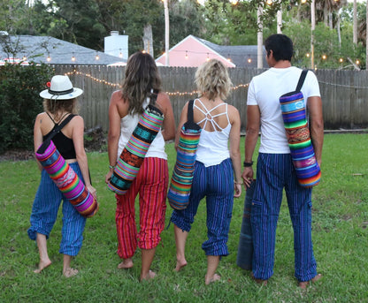 Bolsa para esterilla de yoga azul oscuro hecha a mano