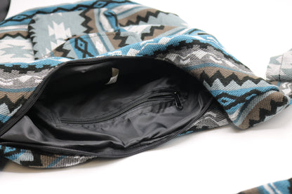 Bolso bandolera gris y azul para botellas