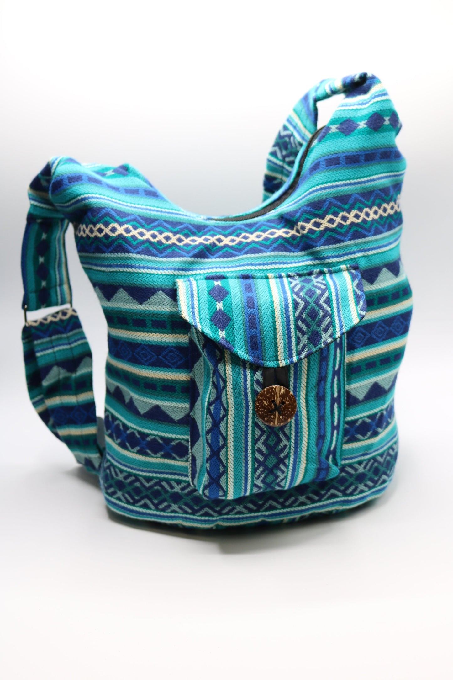 Bolso bandolera azul para botellas