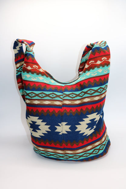 Bolso bandolera rojo y azul para botellas