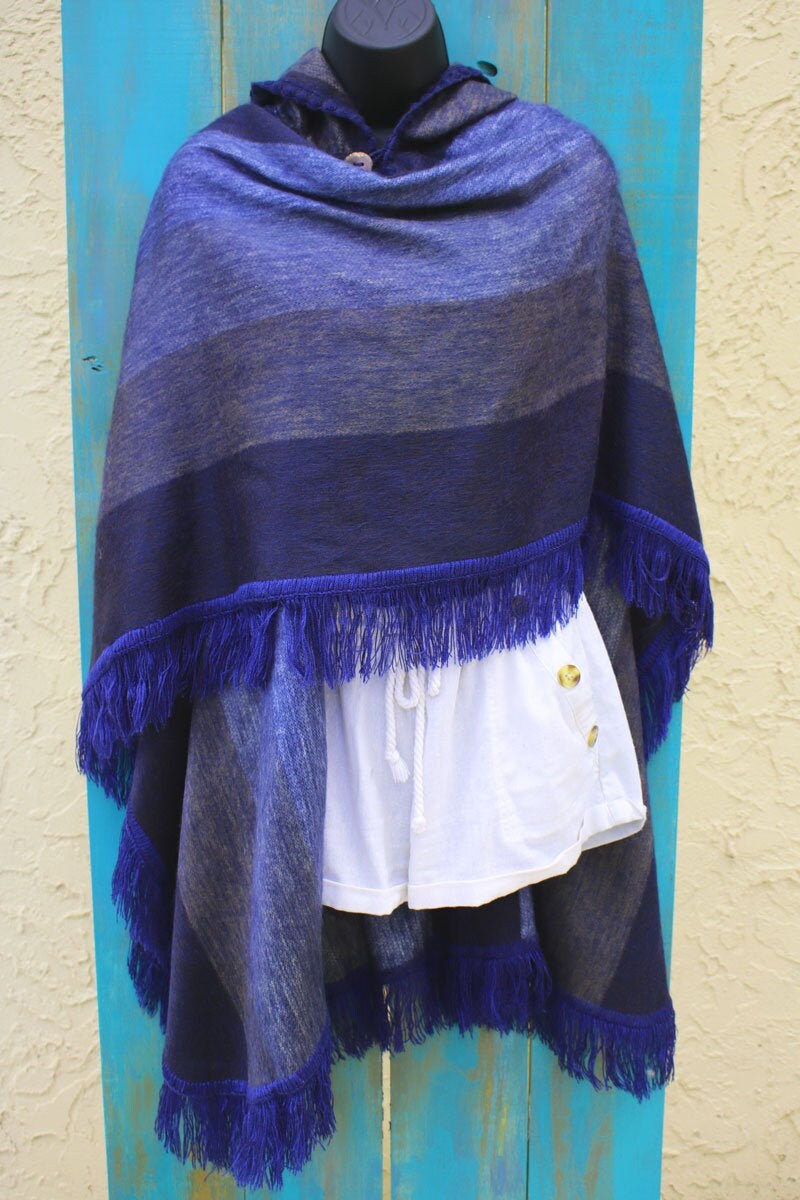 Poncho Doble Extragrande De Alpaca Azul