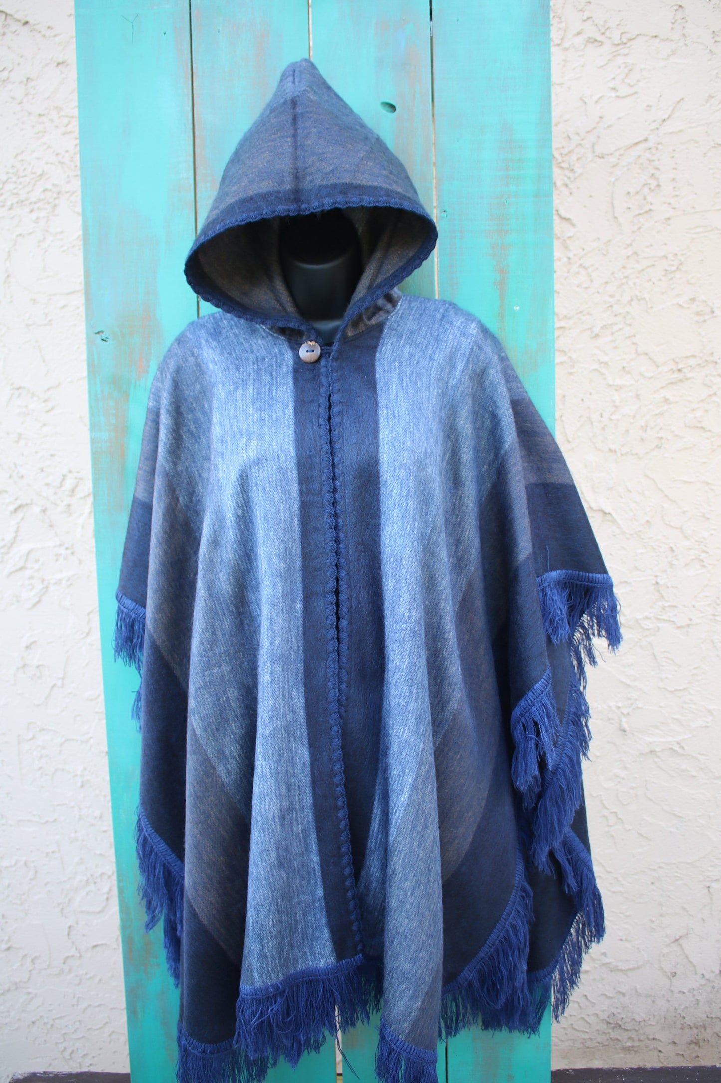 Poncho Doble Extragrande De Alpaca Azul