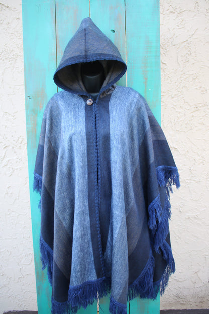 Poncho Doble Extragrande De Alpaca Azul