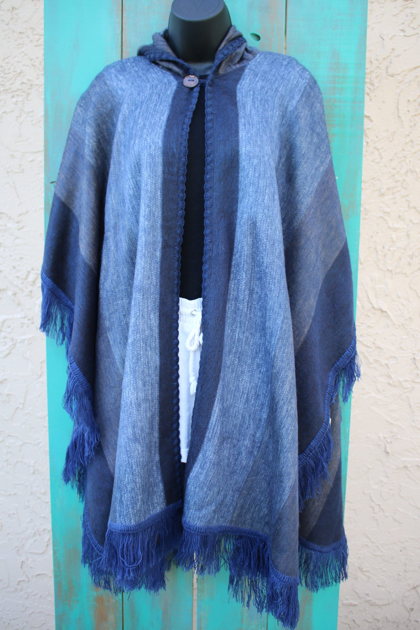 Poncho Doble Extragrande De Alpaca Azul