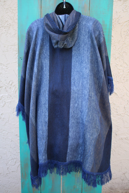 Poncho Doble Extragrande De Alpaca Azul