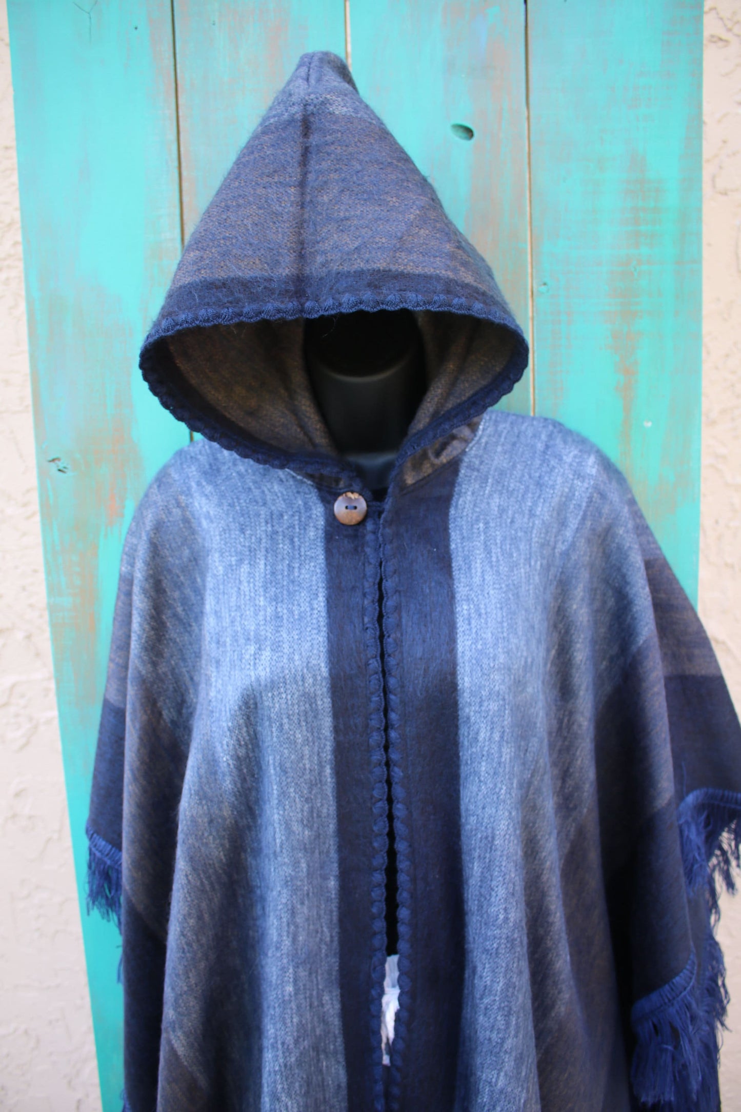 Poncho Doble Extragrande De Alpaca Azul